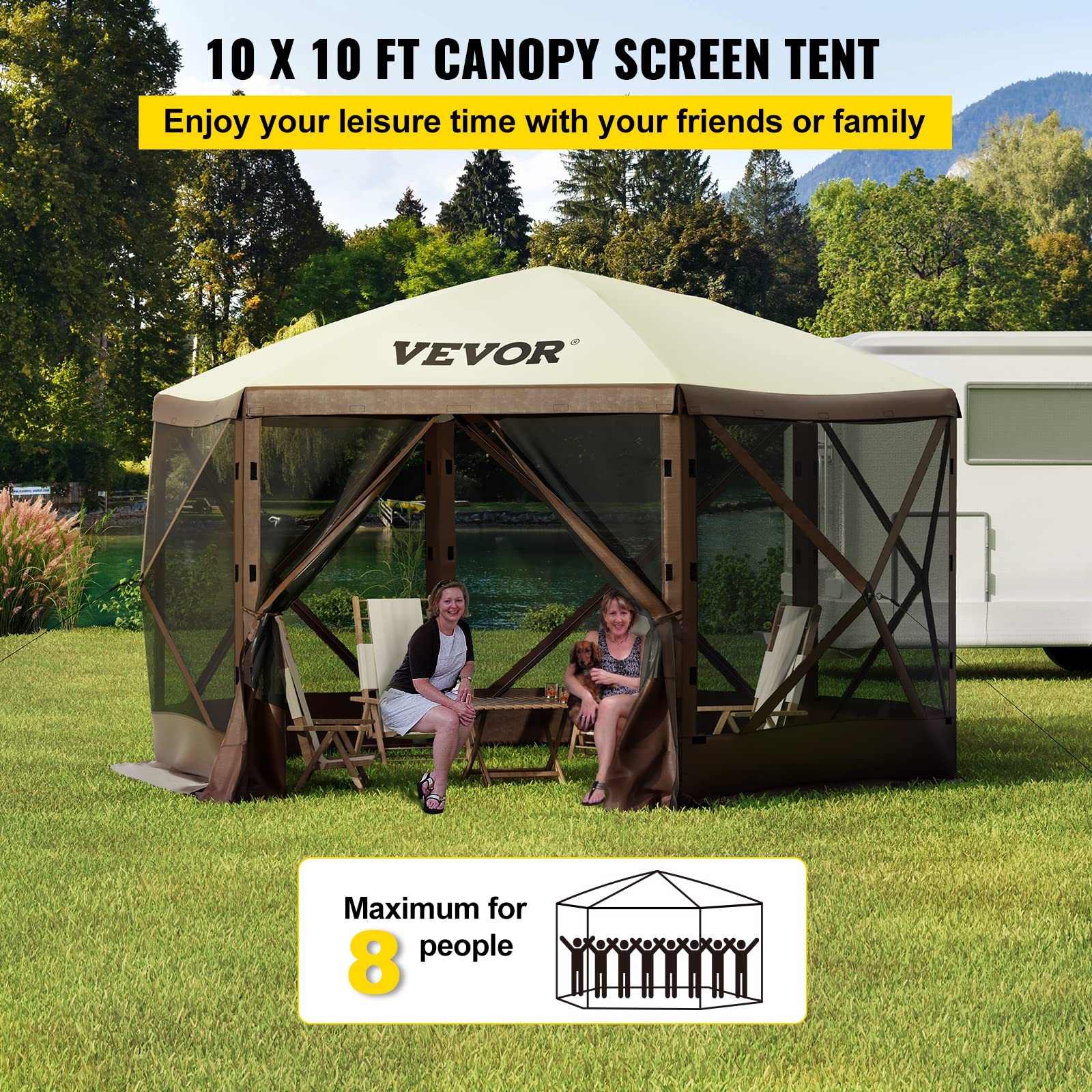 VEVOR camping gazebo tent 10x10 ft canopy screen tent with mesh sides for outdoor leisure