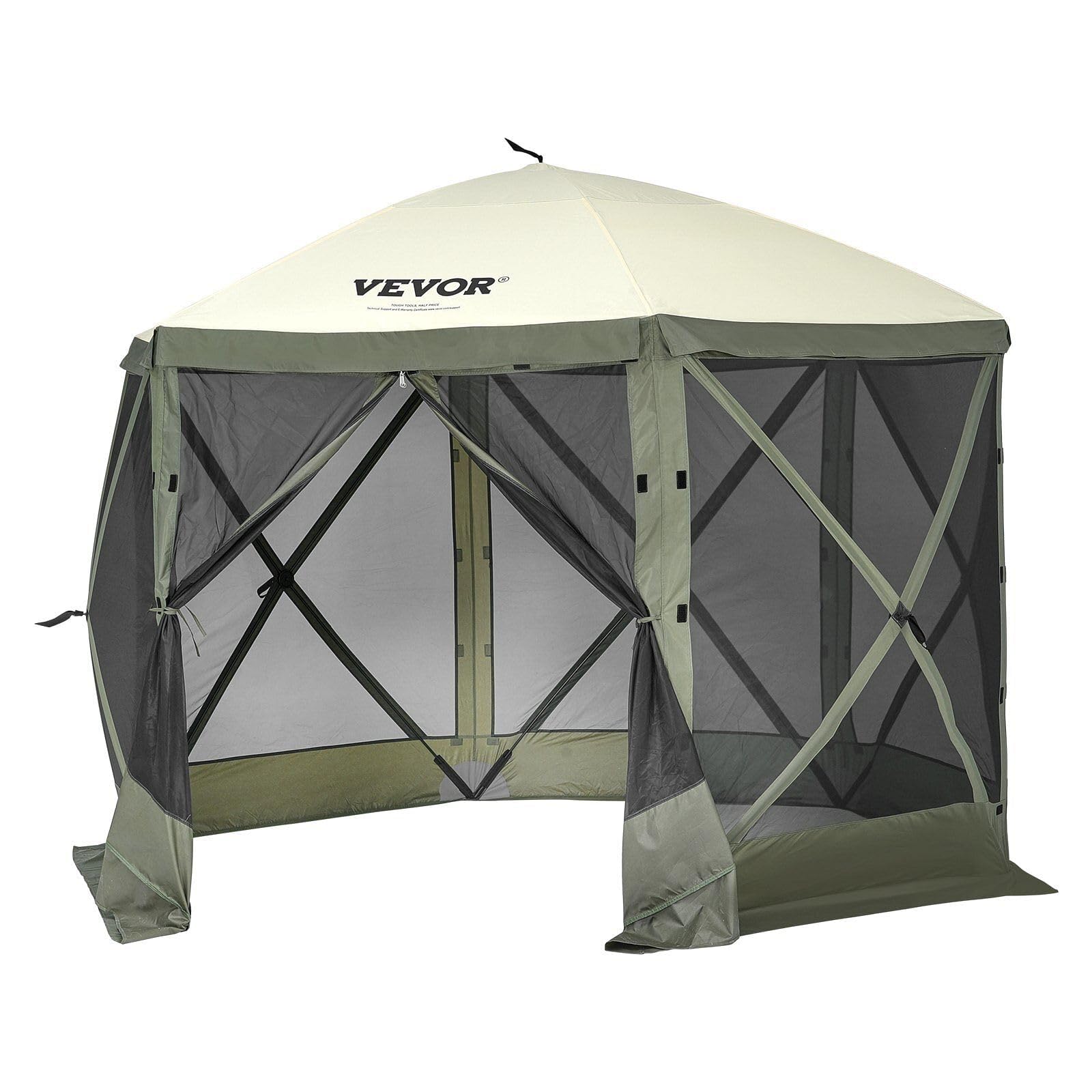 VEVOR camping gazebo tent in green and beige with mesh sides for outdoor shade and protection