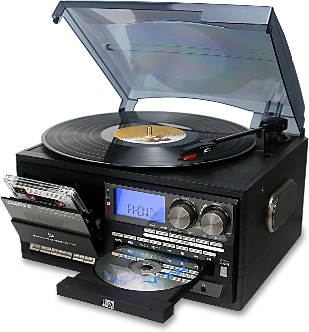 Craques vintage turntable with bluetooth featuring vinyl player, cassette deck, and CD player