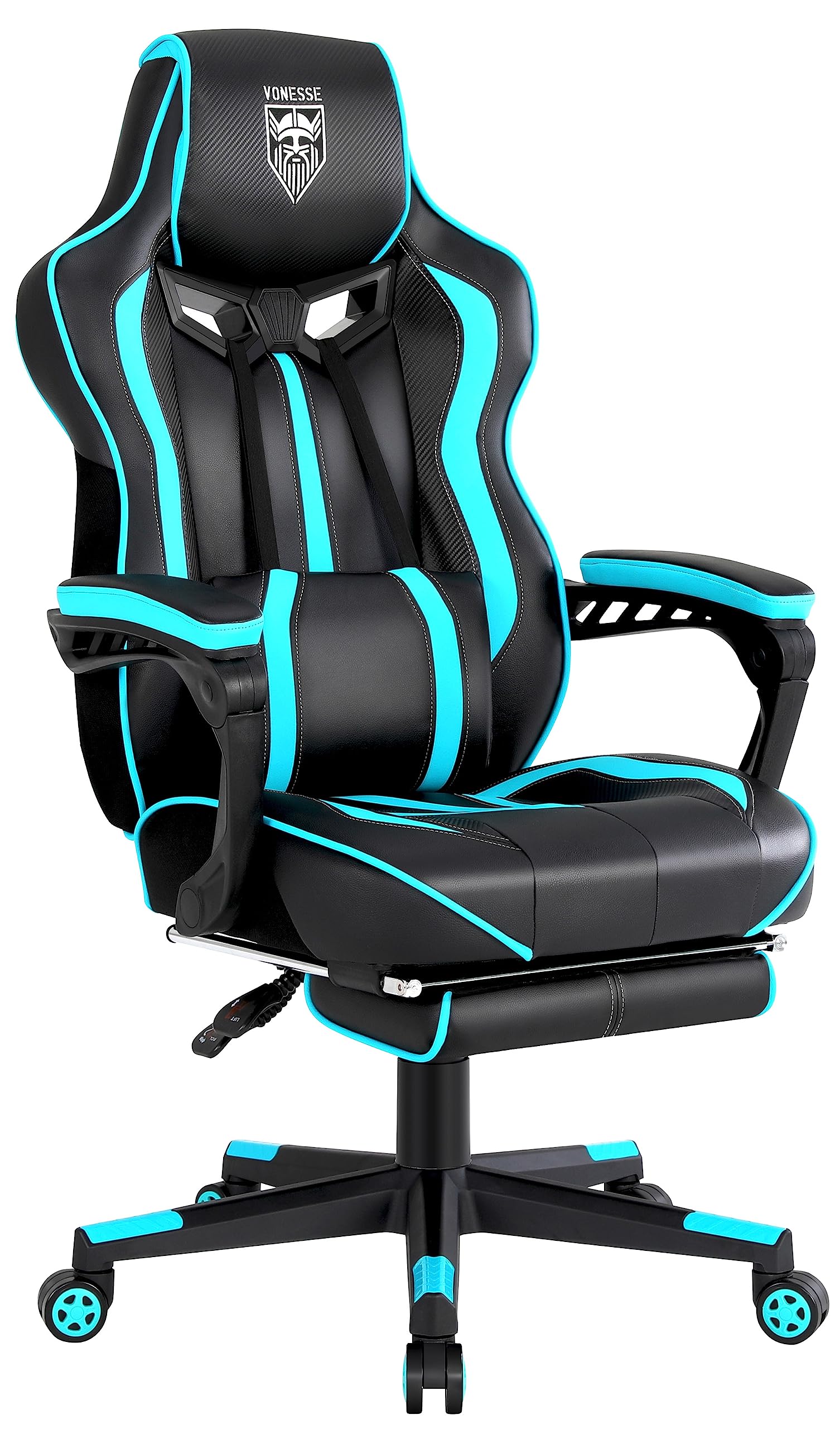 Vonesse Gaming Chair with Footrest by Craques - White & Pink - Cyan/Black