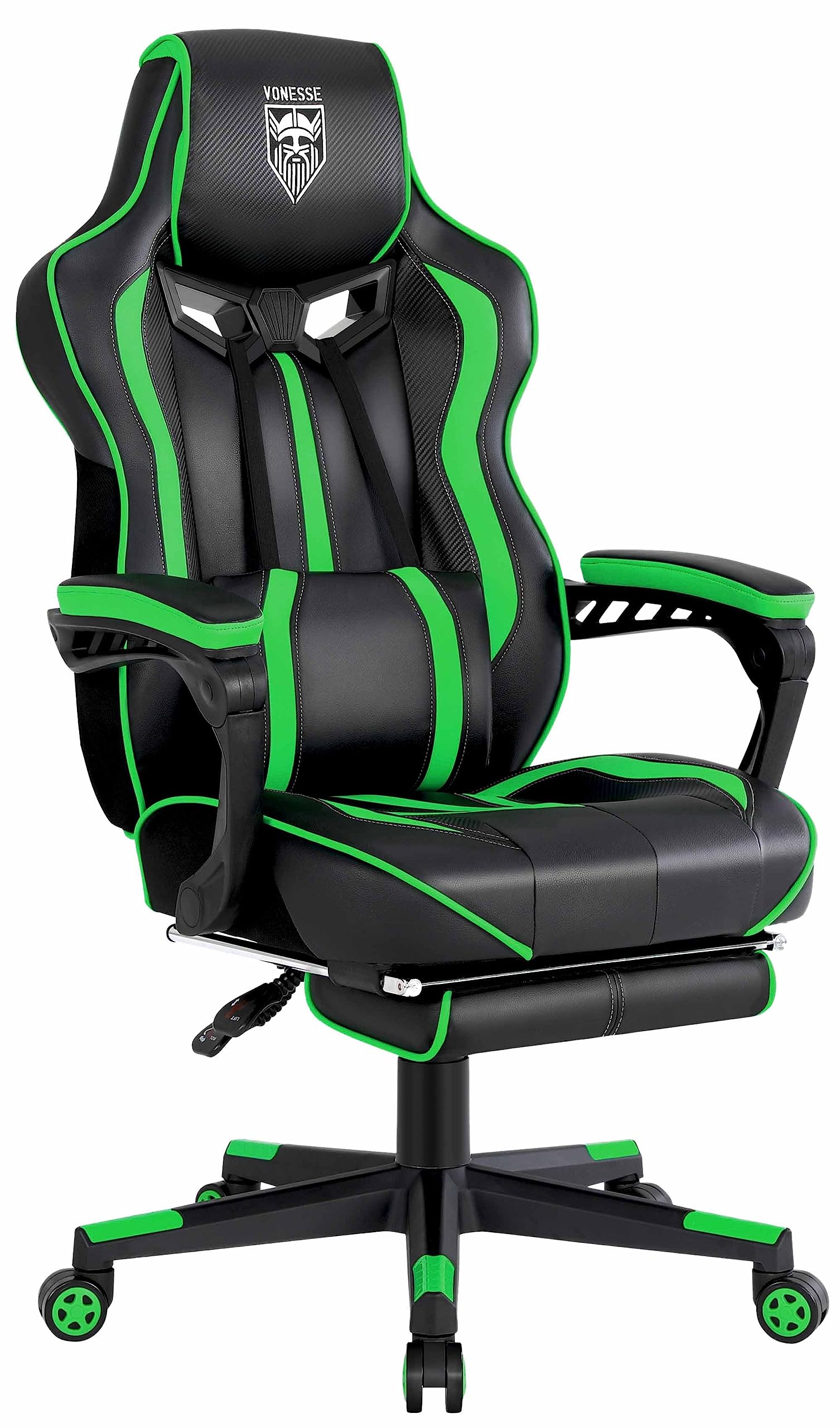 Vonesse Gaming Chair with Footrest by Craques - White & Pink - Green/Black