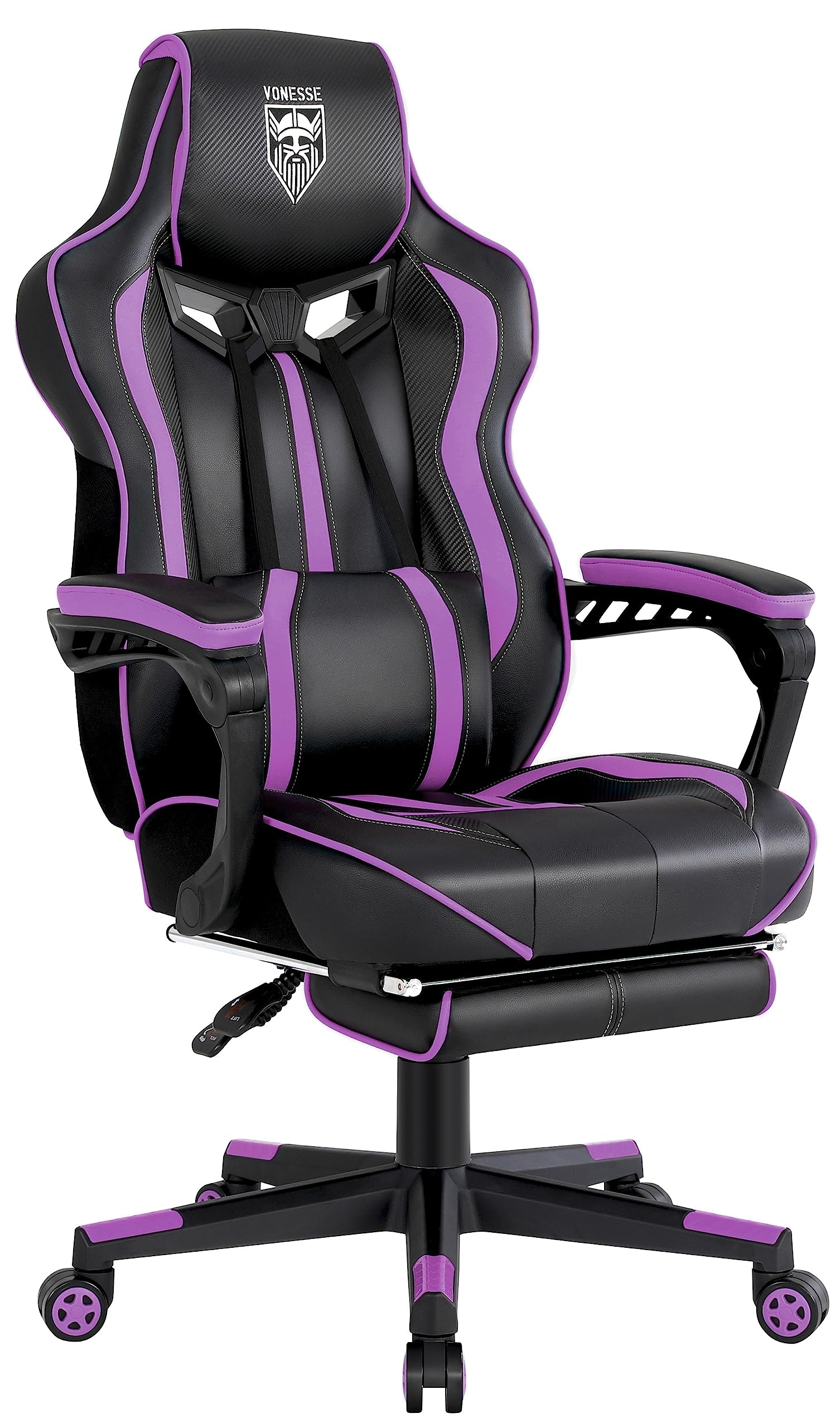 Vonesse Gaming Chair with Footrest by Craques - White & Pink - Purple/Black