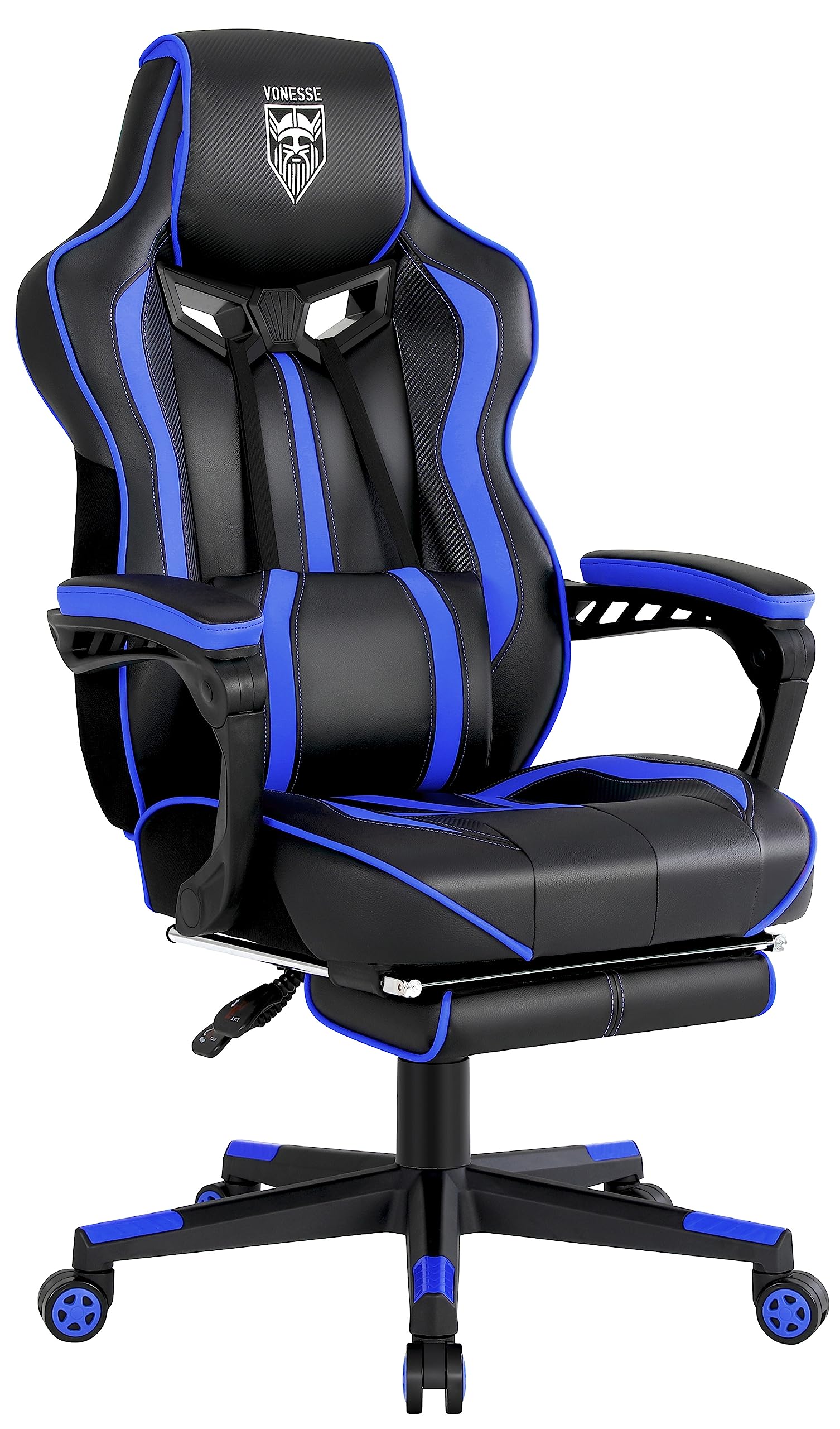 Vonesse Gaming Chair with Footrest by Craques - White & Pink - Blue/Black