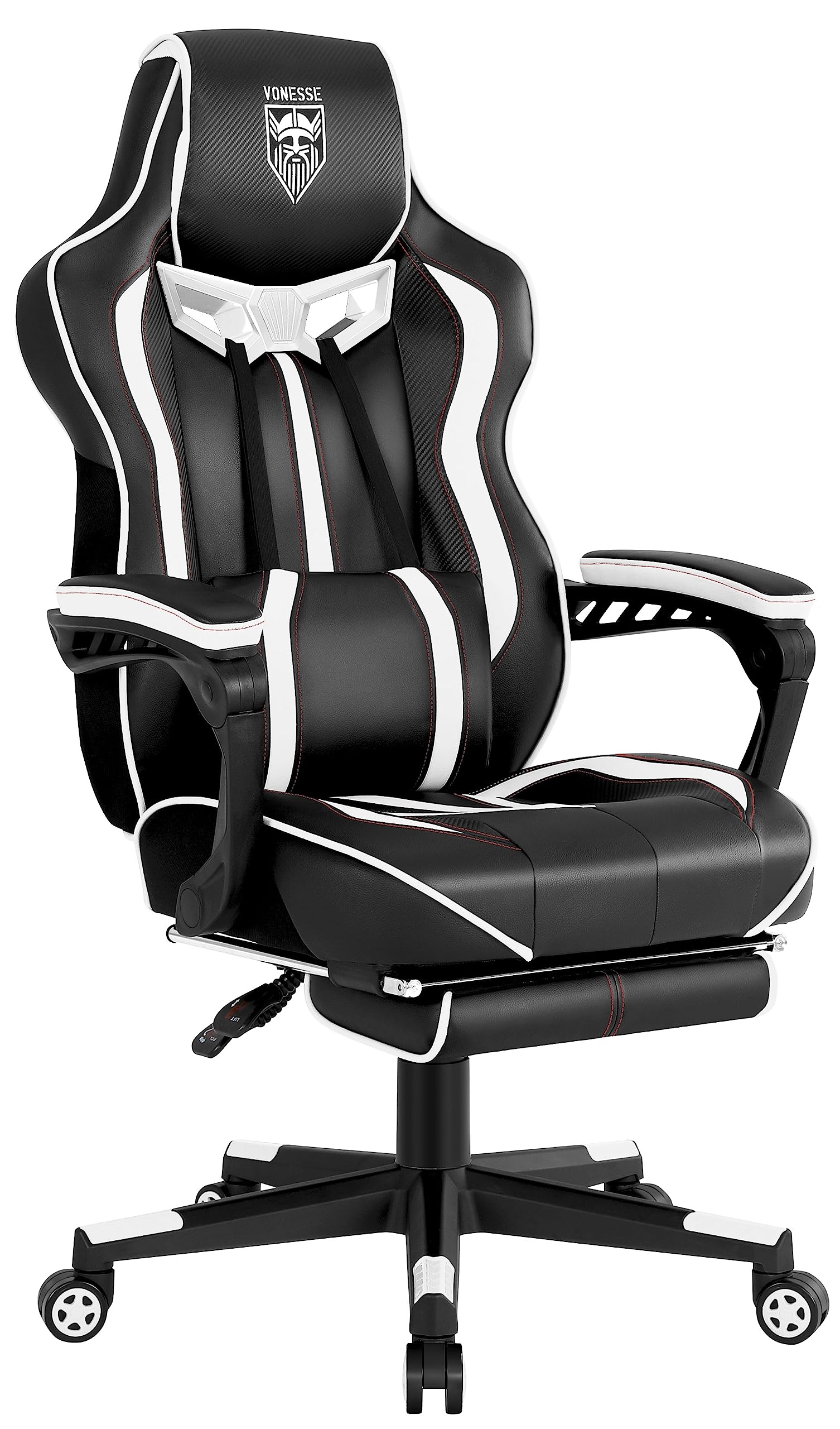 Vonesse Gaming Chair with Footrest by Craques - White & Pink - White/Black