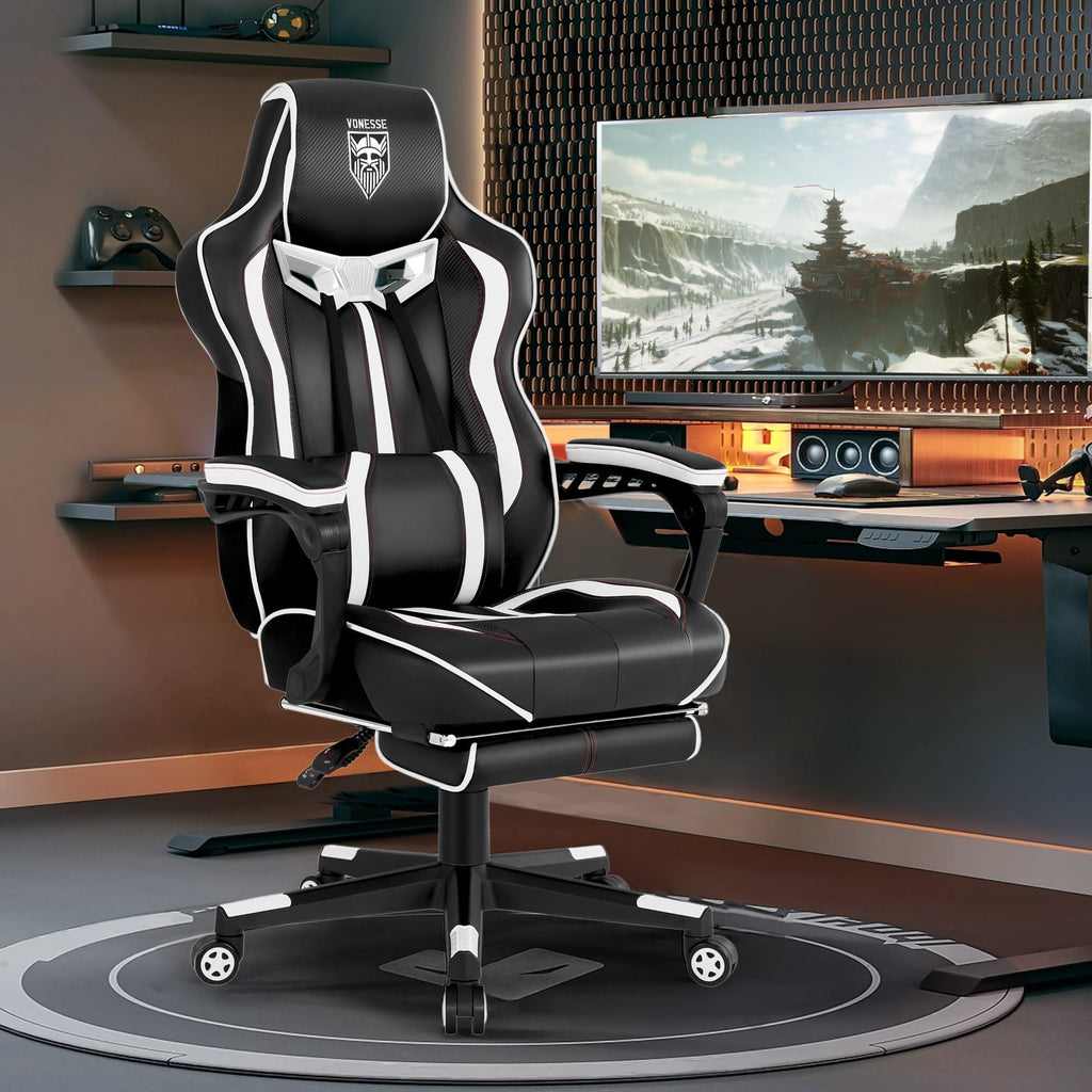 Vonesse Gaming Chair with Footrest by Craques - White & Pink