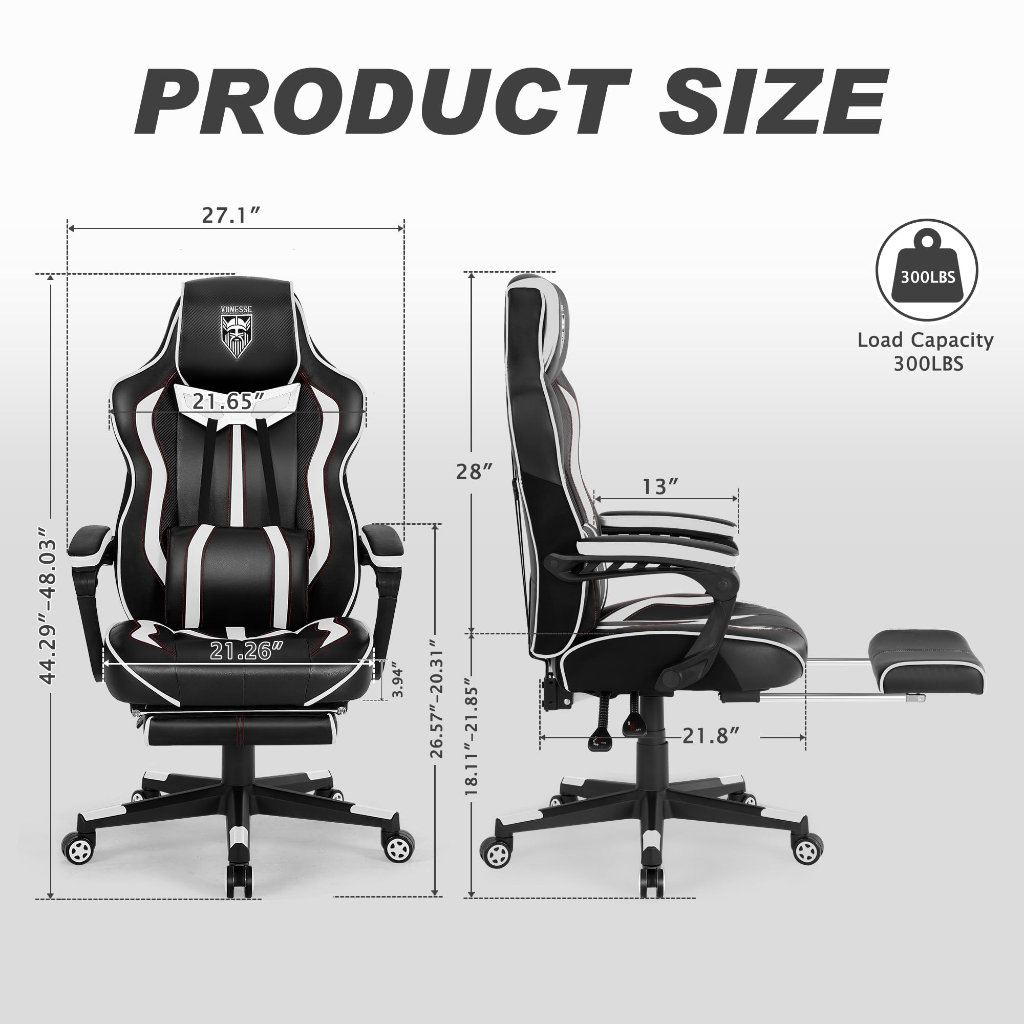 Vonesse Gaming Chair with Footrest by Craques - White & Pink