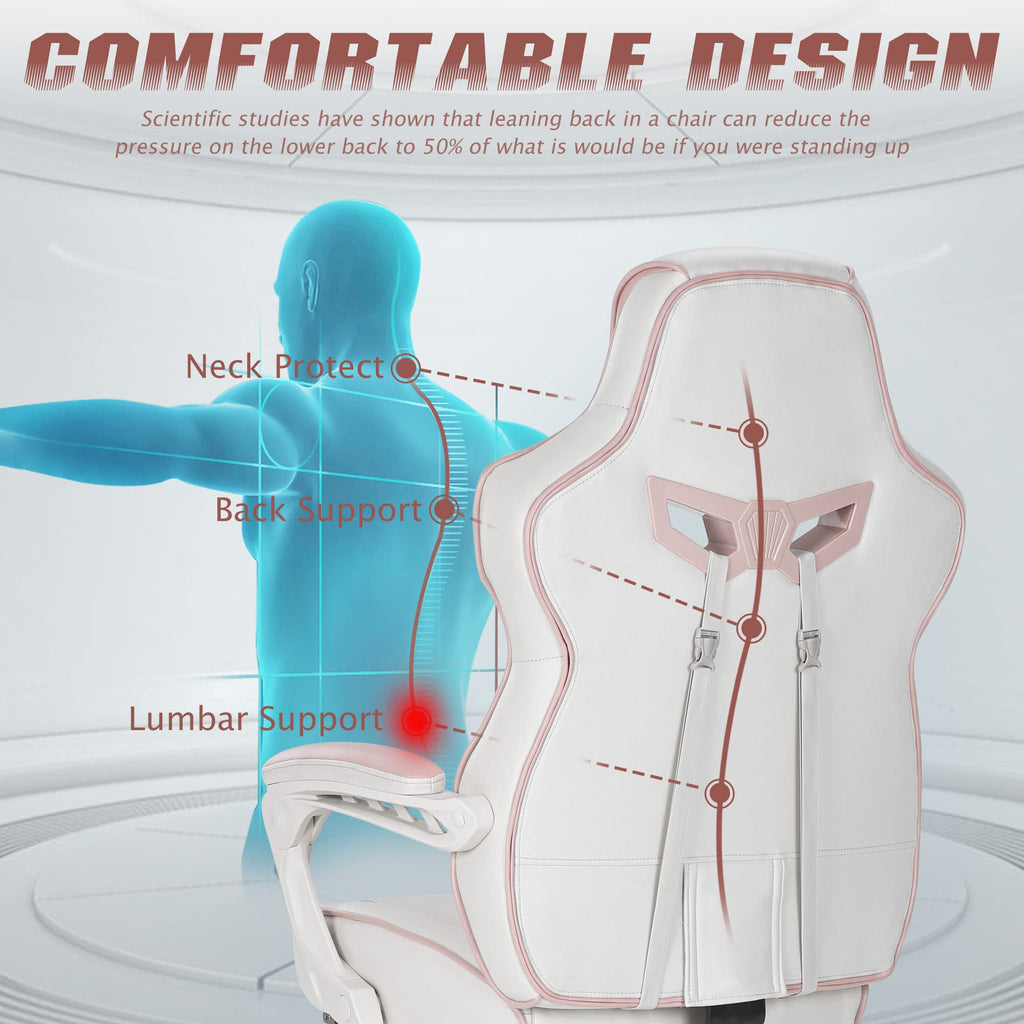 Vonesse Gaming Chair with Footrest by Craques - White & Pink