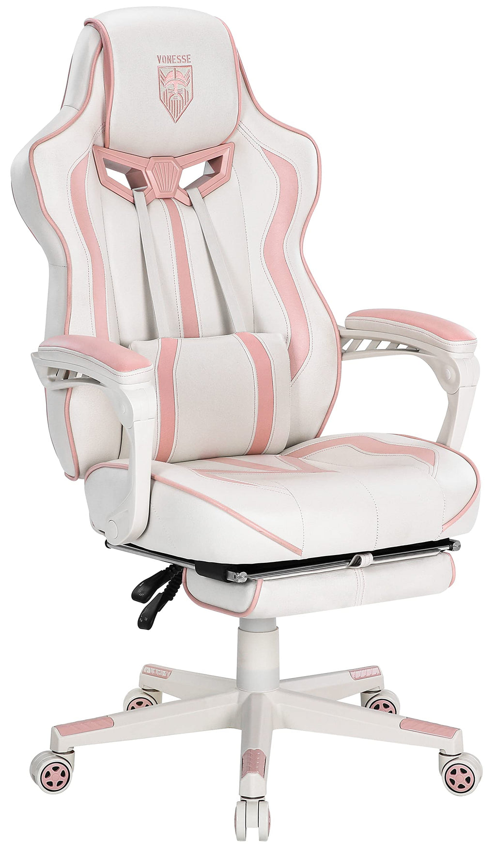 Vonesse Gaming Chair with Footrest by Craques - White & Pink - White/Pink
