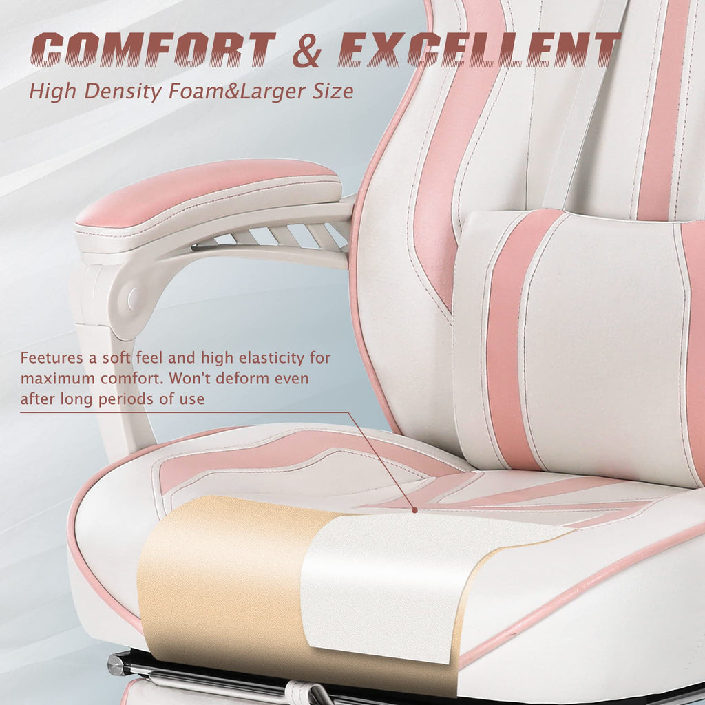 Vonesse Gaming Chair with Footrest by Craques - White & Pink