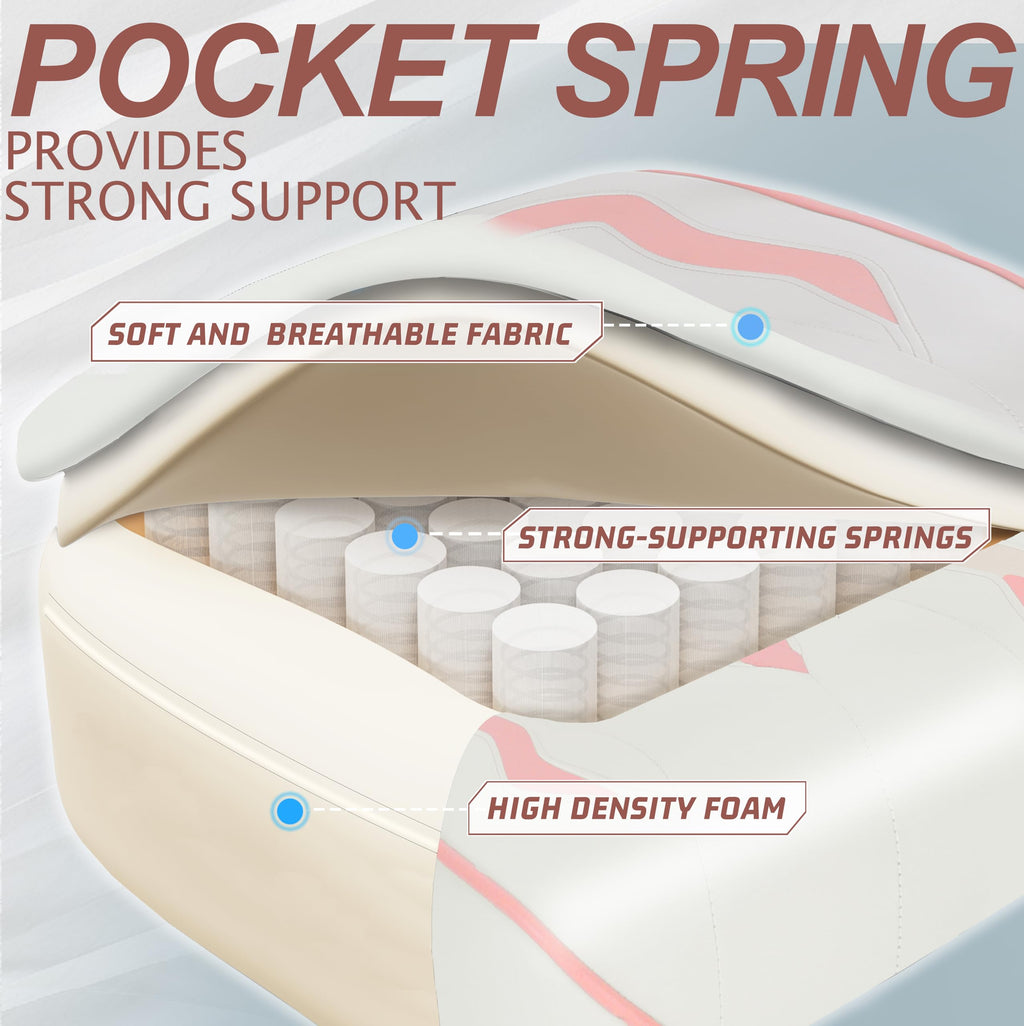 Vonesse Gaming Chair with Footrest by Craques - White & Pink