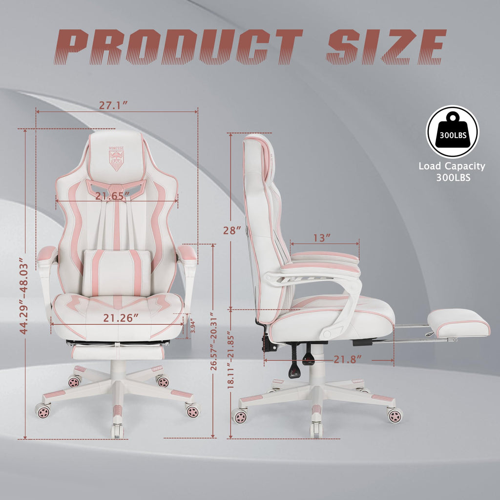 Vonesse Gaming Chair with Footrest by Craques - White & Pink