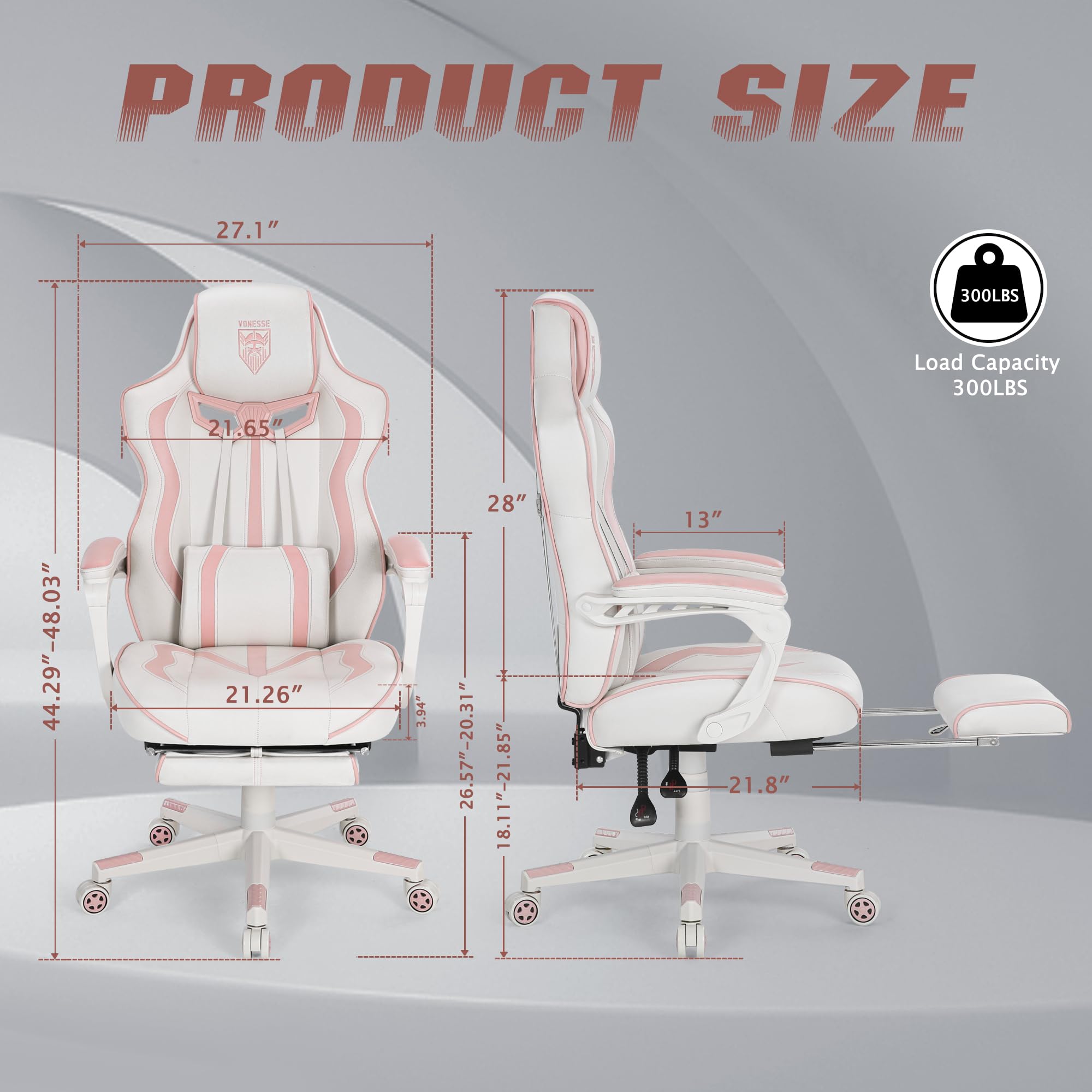 Vonesse Gaming Chair with Footrest by Craques - White & Pink