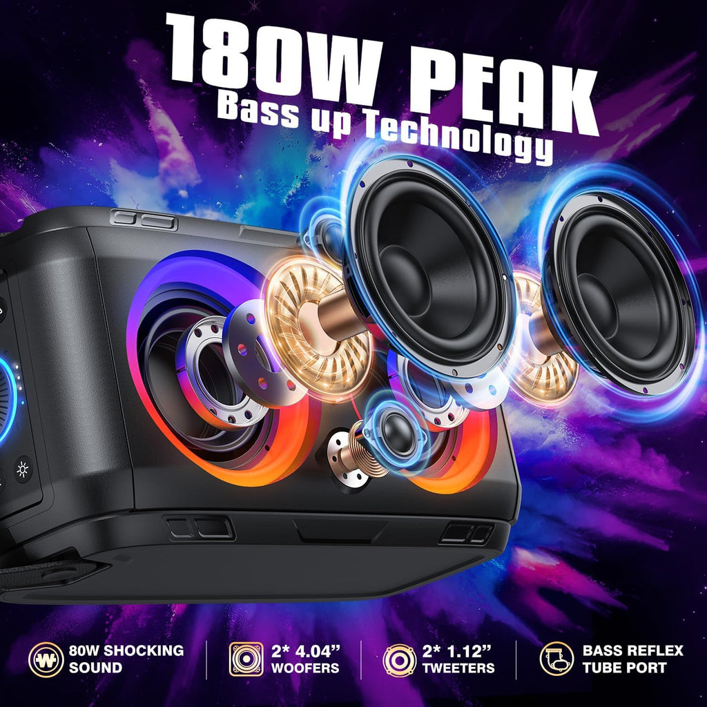 Craques portable party Bluetooth speaker with 180W peak bass up technology and dual woofers