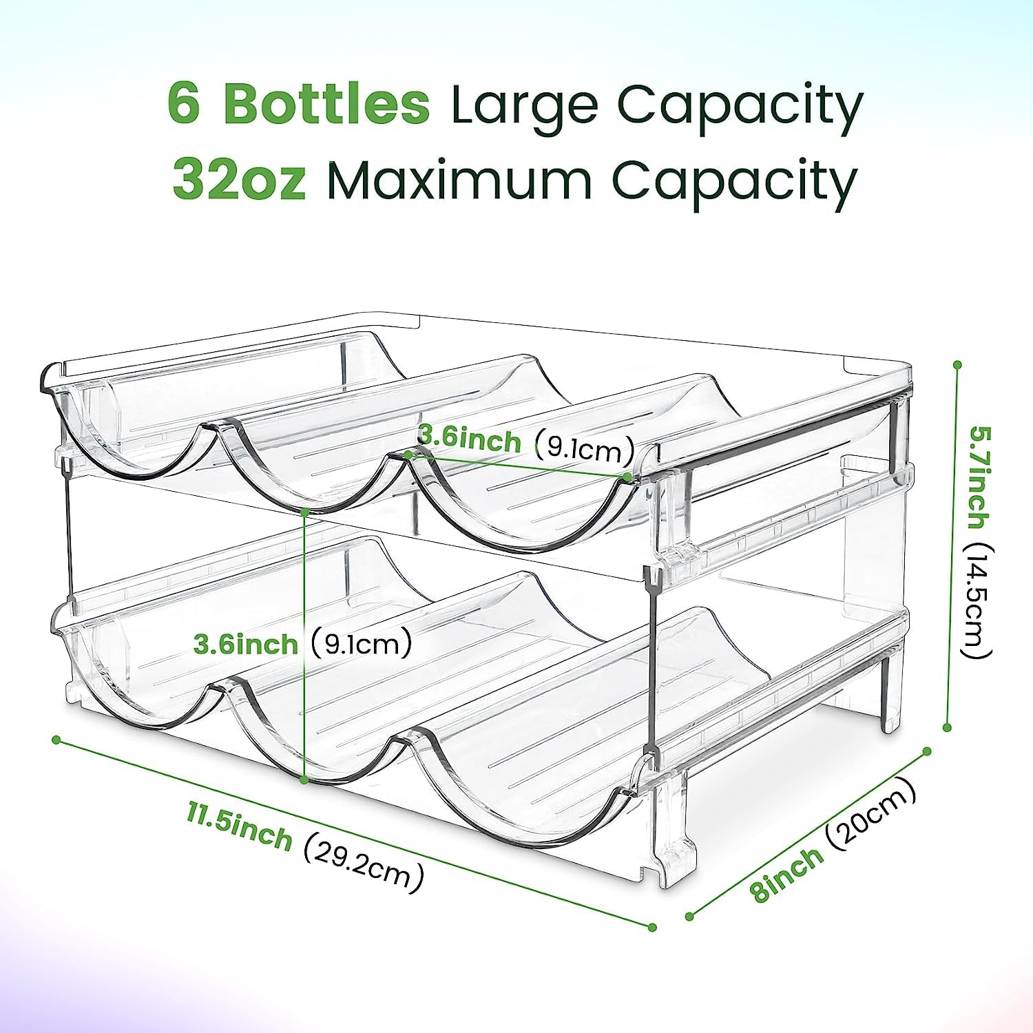 Transparent Craques water bottle organizer for cabinet holding six 32oz bottles with large capacity