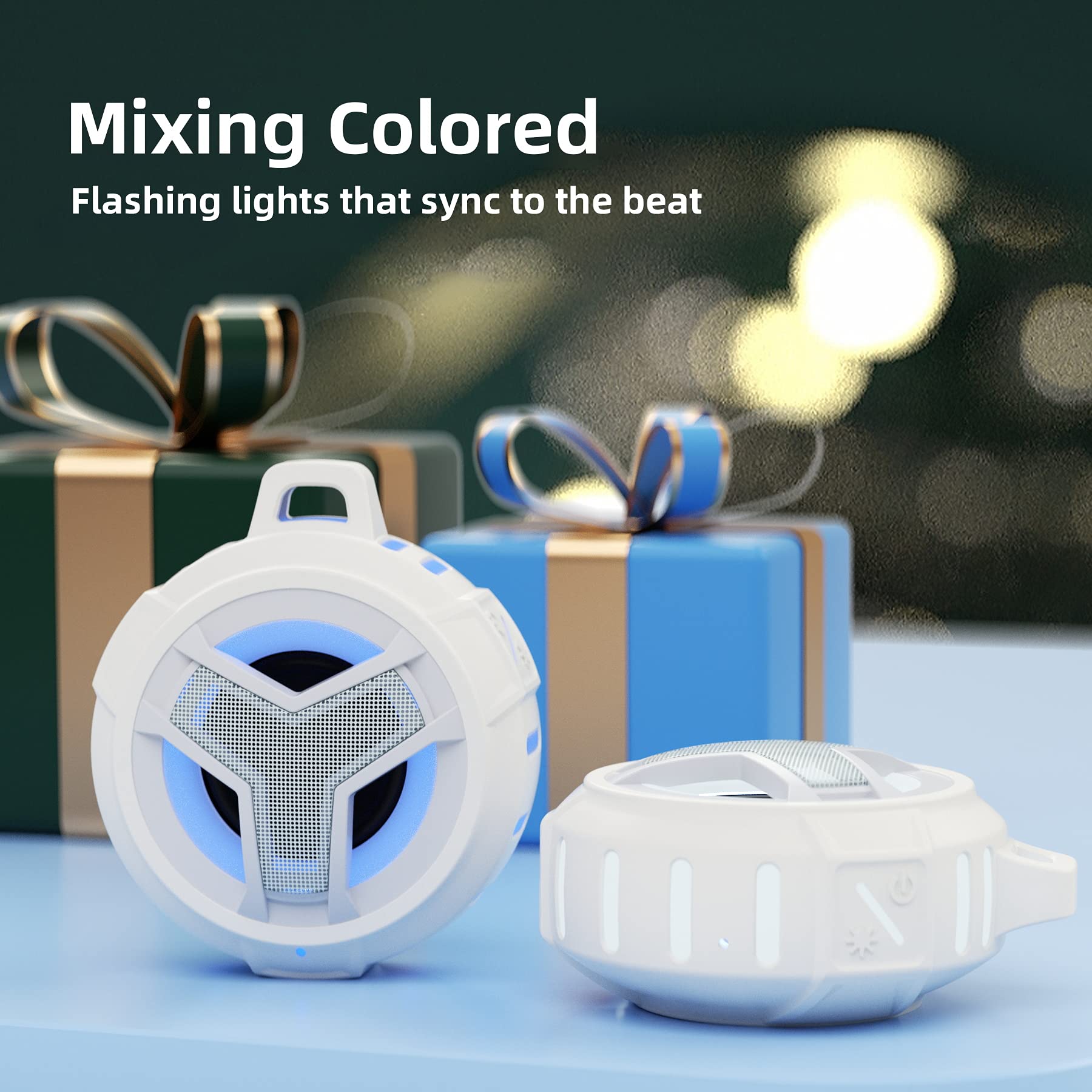 Craques waterproof Bluetooth shower speaker with mixing colored flashing lights and compact portable design