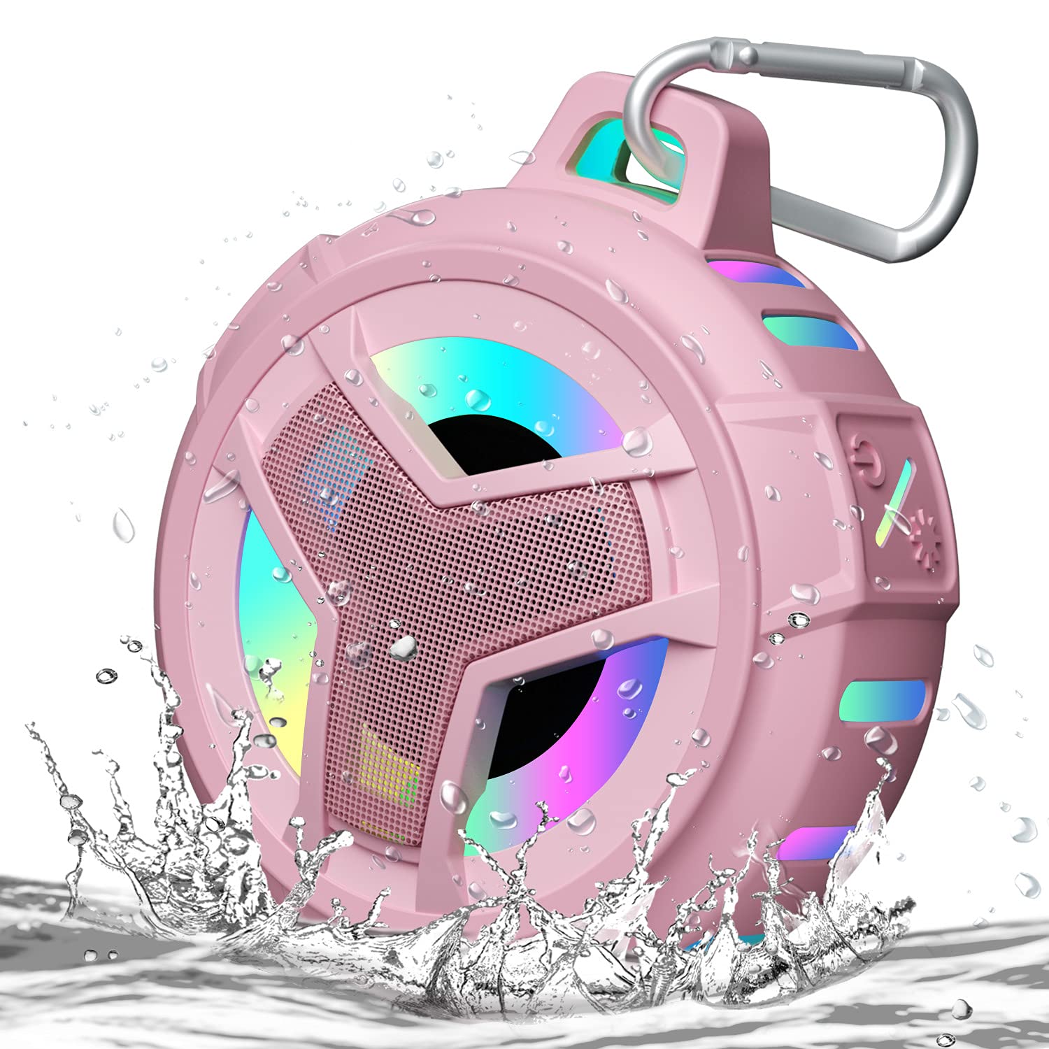 Craques pink waterproof Bluetooth shower speaker with carabiner and splash water resistance