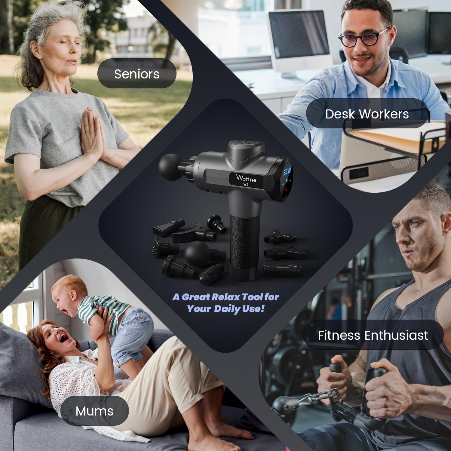 Craques deep tissue massage gun with multiple attachments for seniors desk workers mums and fitness enthusiasts