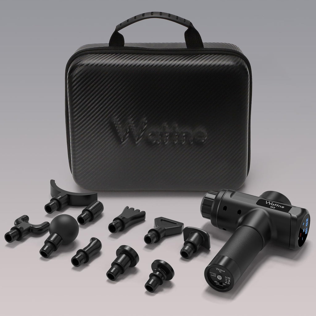 Craques deep tissue massage gun with multiple interchangeable heads and black carrying case