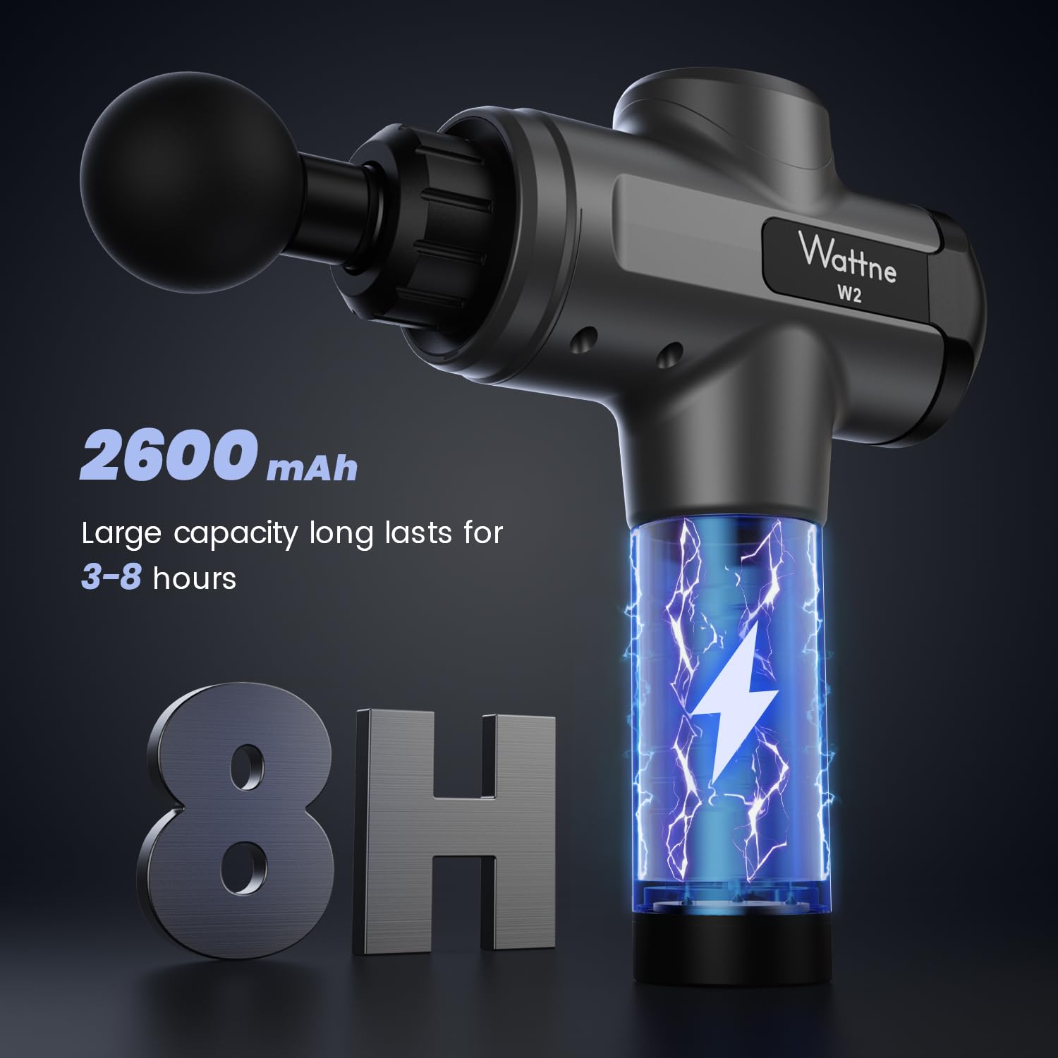 Craques Wattne W2 deep tissue massage gun with 2600mAh battery and long lasting 8 hour use