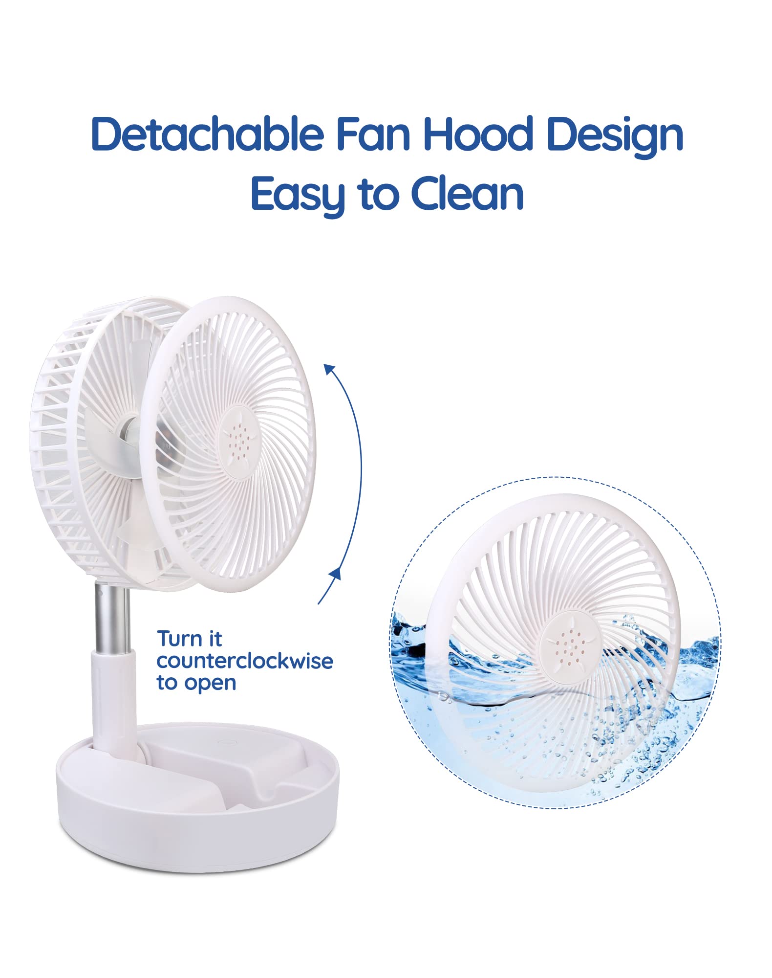 White portable rechargeable standing fan with detachable hood design for easy cleaning by craques