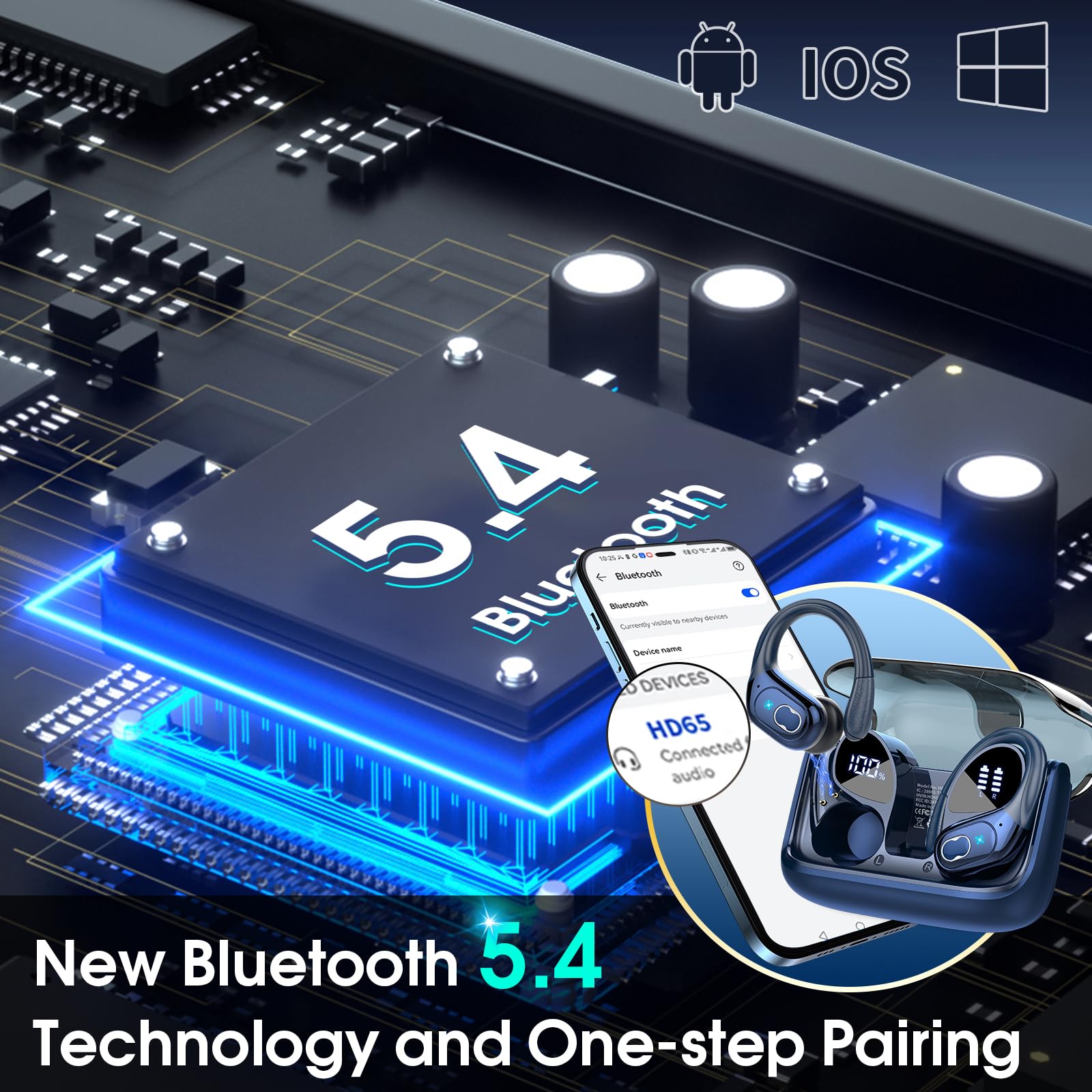 Craques wireless earbuds with long battery life featuring Bluetooth 5.4 technology and one-step pairing