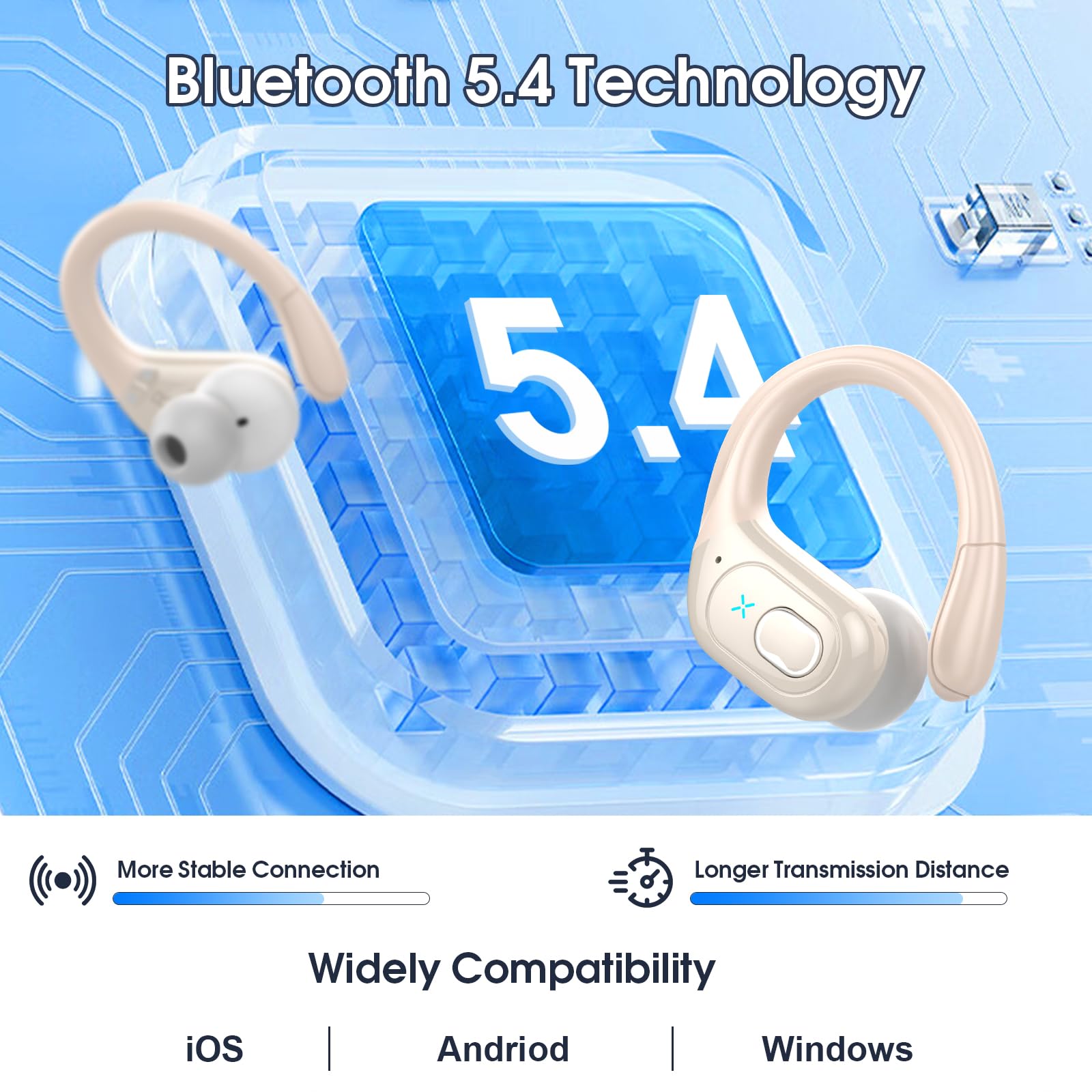 Craques wireless earbuds with long battery life featuring Bluetooth 5.4 technology and wide compatibility