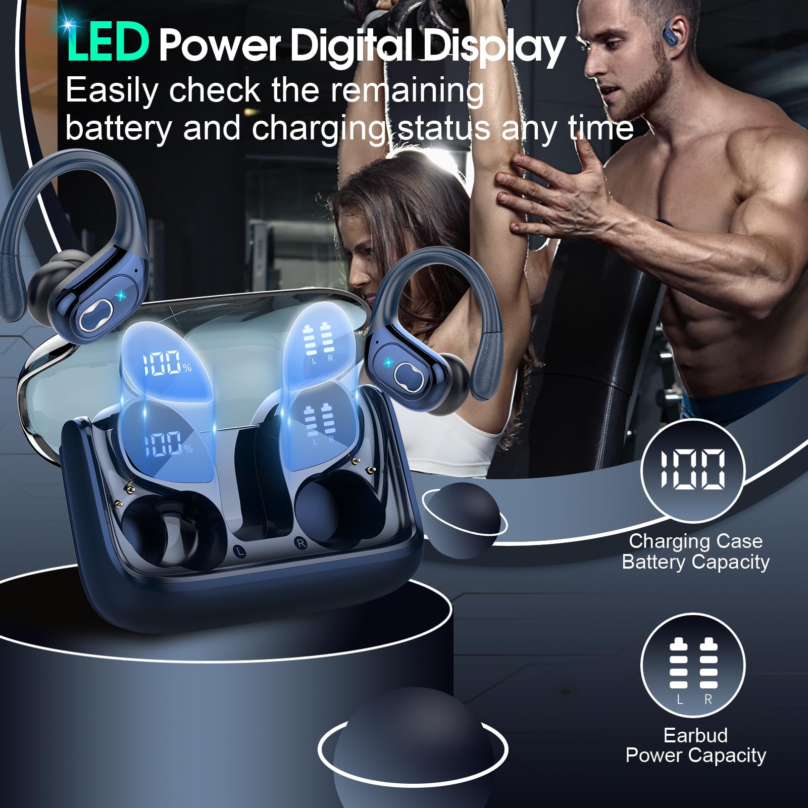 Craques wireless earbuds with long battery life and LED power digital display charging case