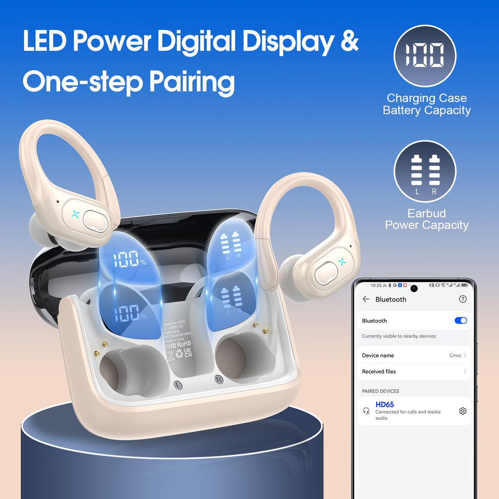 Wireless earbuds with long battery life and LED power digital display with one-step pairing by craques
