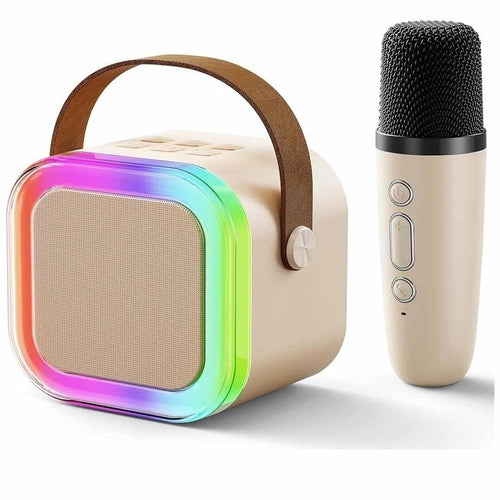 Craques wireless karaoke speaker with microphone featuring colorful LED lights and portable design