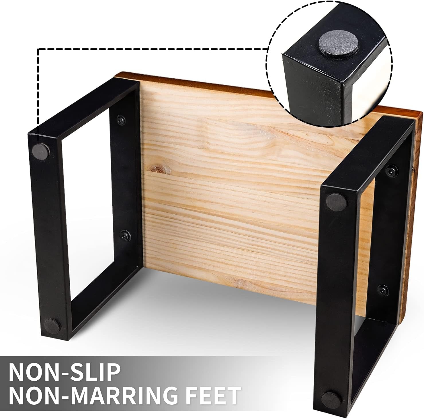 Craques wooden step stool for adults with black metal legs and non-slip non-marring feet for stability