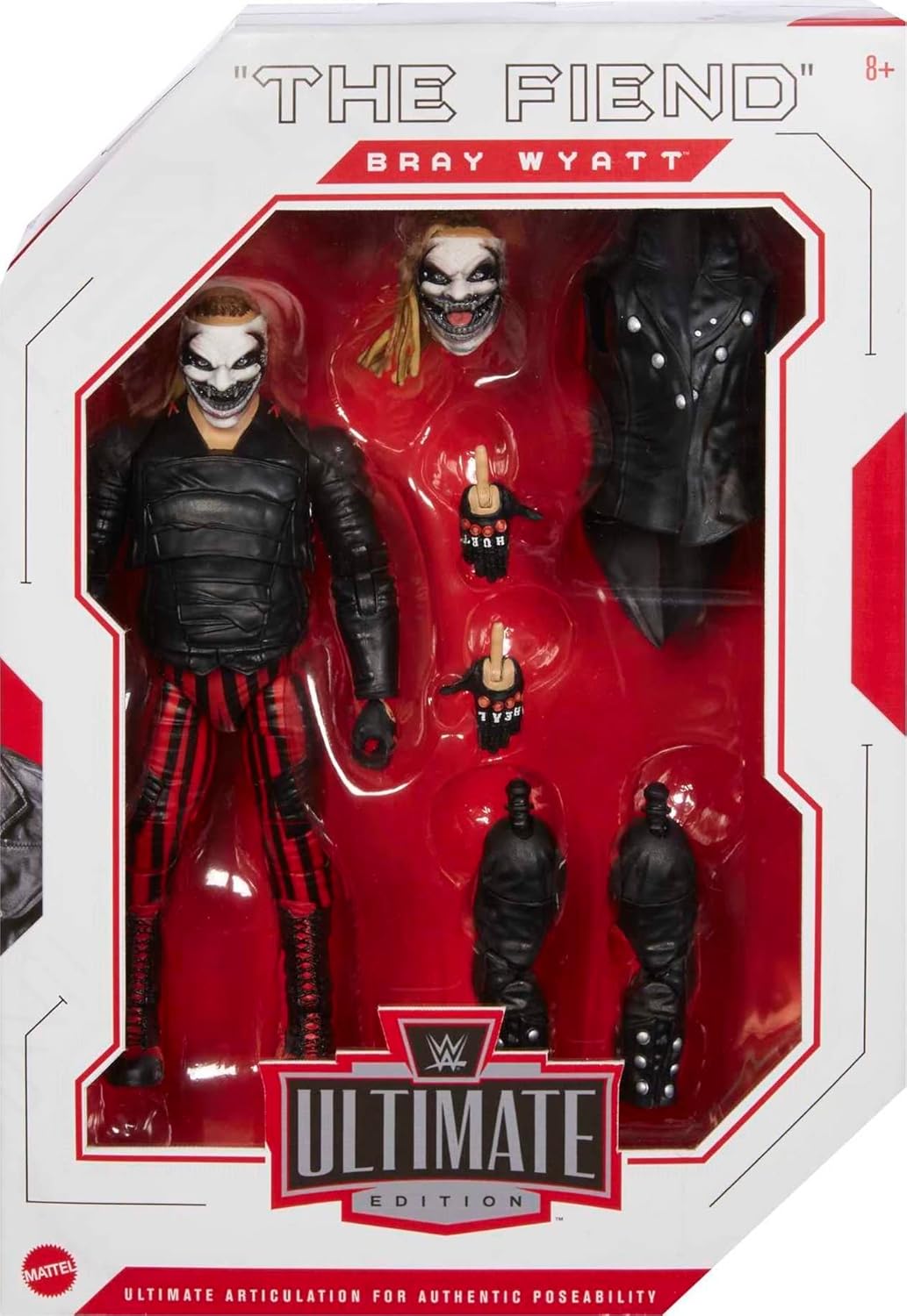 The Fiend Bray Wyatt action figure with interchangeable heads, hands, and jacket in Ultimate Edition packaging