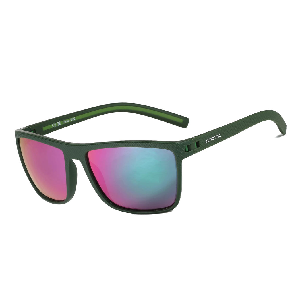 Craques men's polarized sunglasses with green frame and reflective pink and blue lenses
