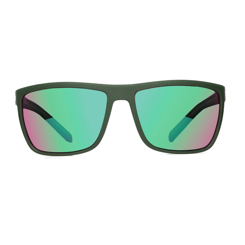 Craques men's polarized sunglasses with green mirrored lenses and textured dark green frame