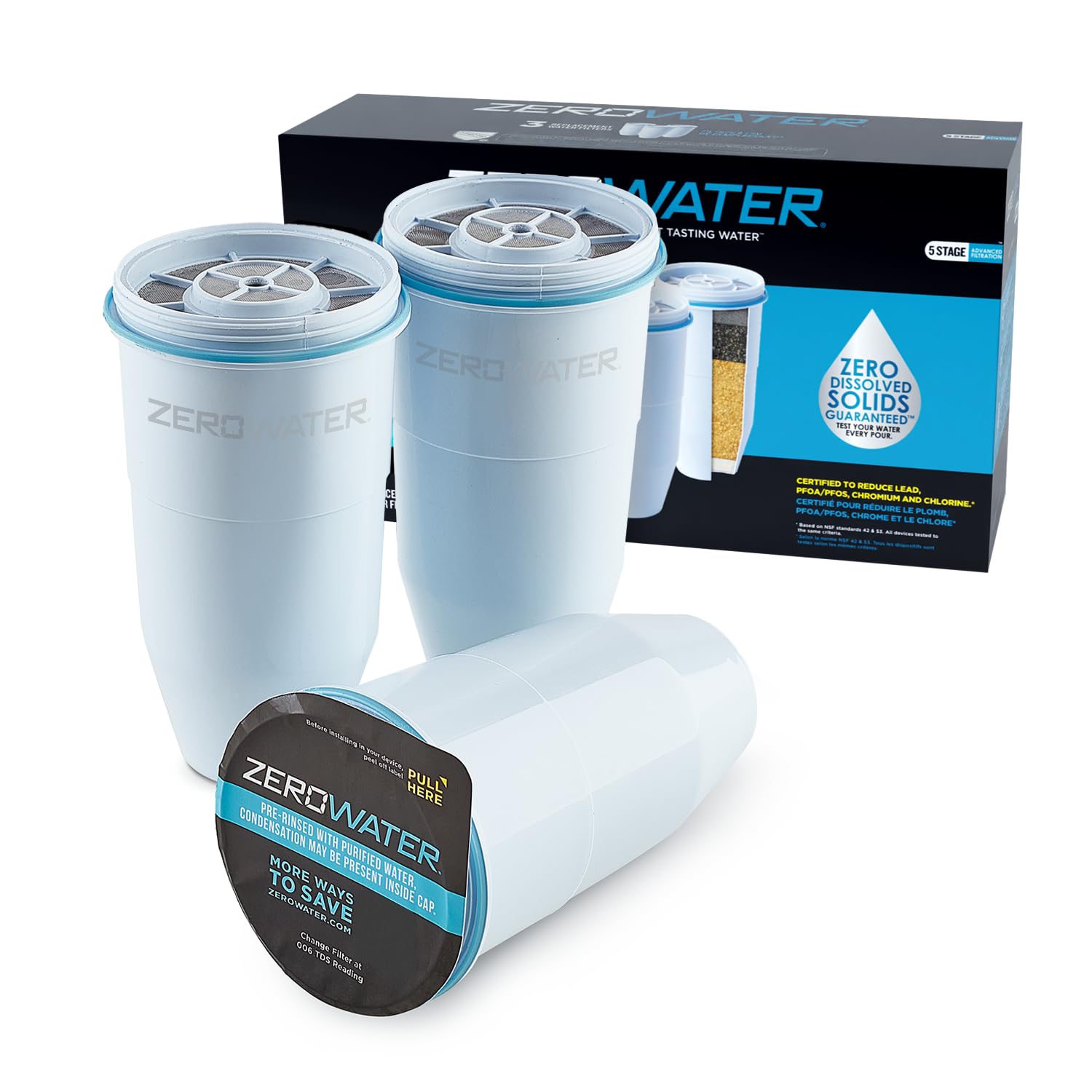 ZeroWater replacement filters 4 pack with advanced 5-stage filtration system for clean drinking water
